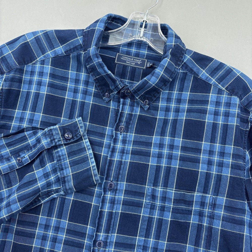 Vineyard Vines Shirt Mens XL Blue Plaid Flannel Button Down Long Sleeve Cotton